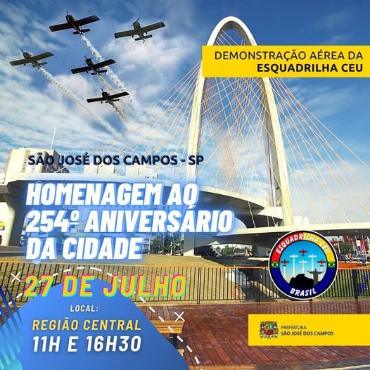 Programação de aniversário de São José dos Campos terá show aéreo nos céus da região central 1 Programação de aniversário de São José dos Campos terá show aéreo nos céus da região central