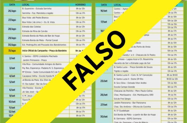É falso calendário de vacinação antirrábica de Caçapava, que circula nas redes sociais