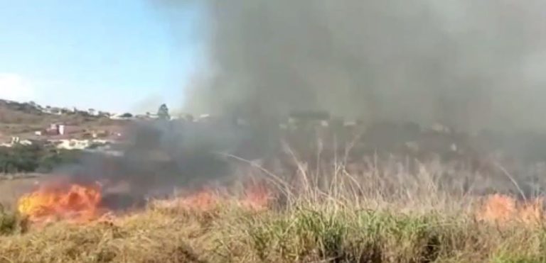 Defesa Civil e Bombeiros combatem queimada perto da LG em Taubaté