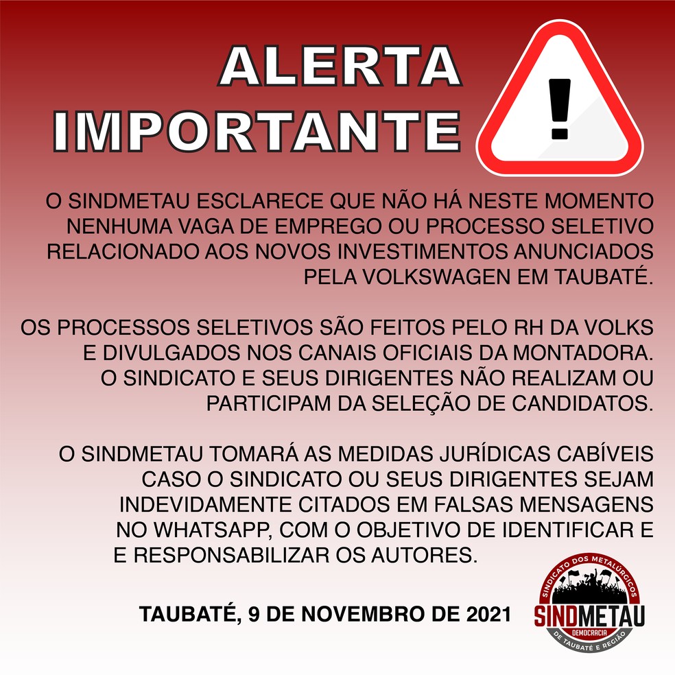 Atenção para o golpe que oferece vaga de emprego na Volkswagen de Taubaté