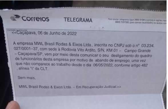Grevistas da MWL de Caçapava são demitidos por telegrama por abandono de emprego, diz sindicato 1 mwl-de-cacapava