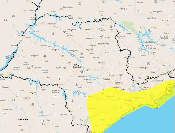 Chuva volumosa precede a entrada de ar gelado no Vale do Paraíba e Litoral Norte