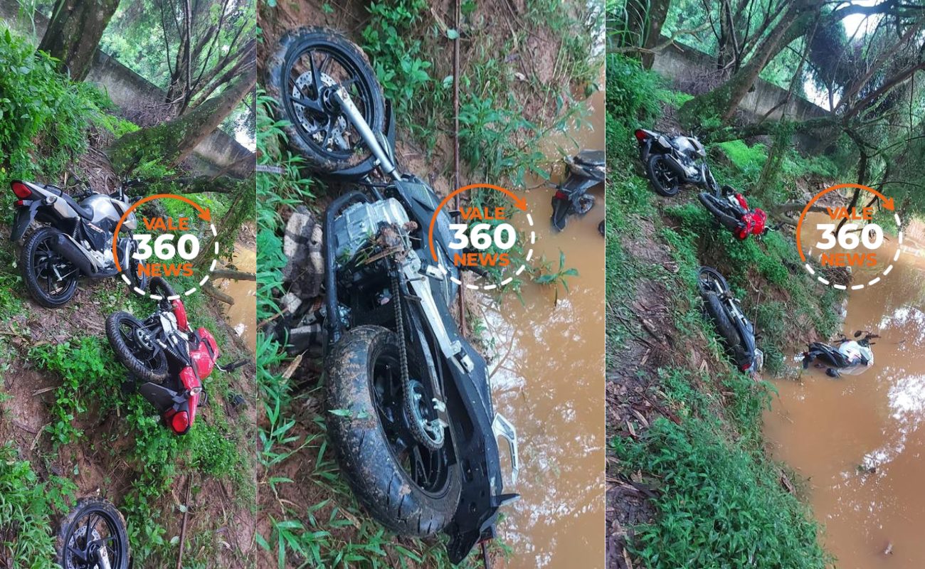 Bandidos furtam seis motos 0 km de concessionária em Guaratinguetá e jogam quatro delas no Rio Paraíba, após perseguição da PM
