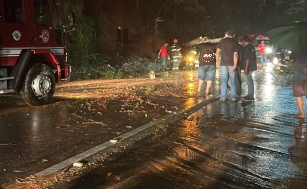 Árvore cai em cima de carro que trafegava em rodovia de Jacareí durante temporal
