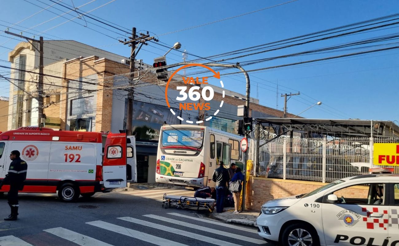 Ciclista fica ferido em acidente com ônibus no centro de Caçapava