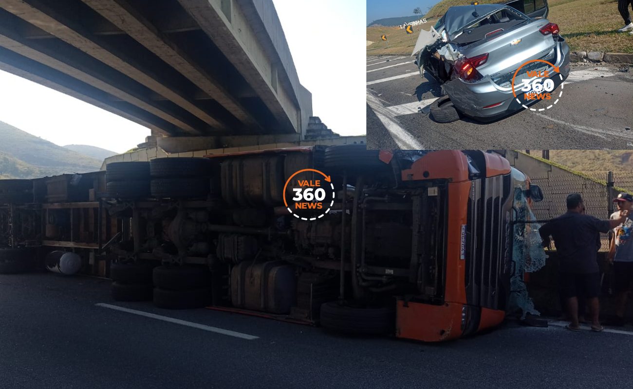 Acidente entre carreta e carro causa interdição total da Via Dutra em Lavrinhas