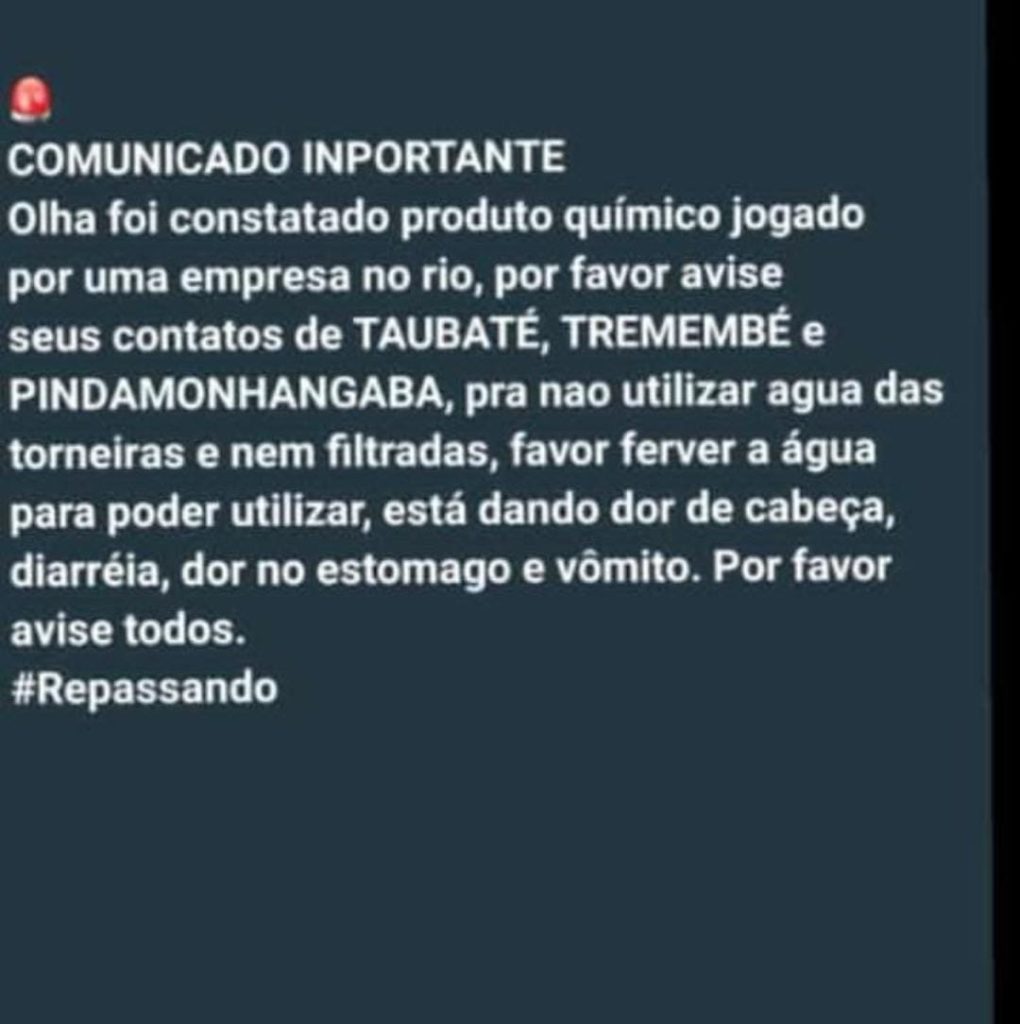 É "fake" que água da Sabesp esteja contaminada com produto químico
