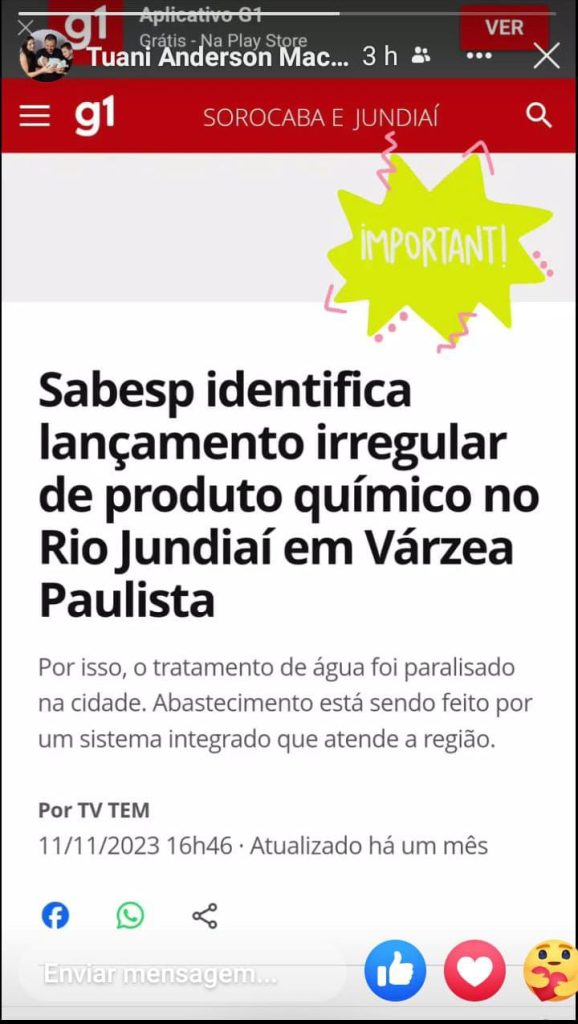 É "fake" que água da Sabesp esteja contaminada com produto químico