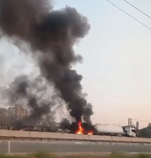 Caminhão-tanque pega fogo na Via Dutra em São José dos Campos e complica o trânsito