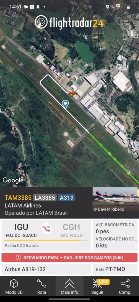 voo da Latam desviar rota e pousar em São José dos Campos