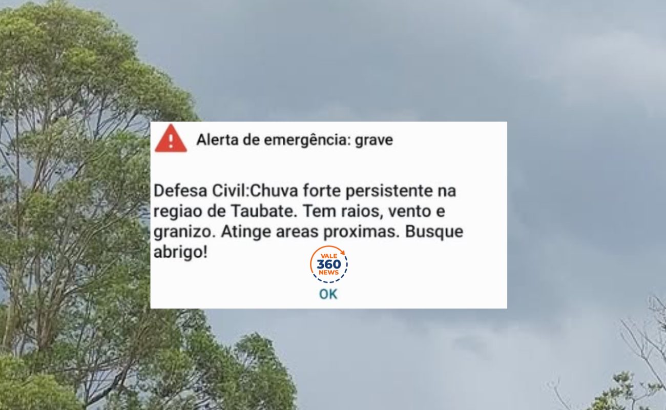 Defesa Civil dispara alerta de chuva forte, com granizo e raios em Taubaté; ventos chegam a quase 70 km/h
