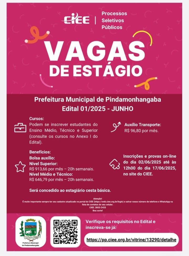 Prefeitura de Pindamonhangaba abre seleção para estagiários com bolsas de até R$ 913. Veja como participar 2 Prefeitura de Pindamonhangaba abre seleção para estagiários