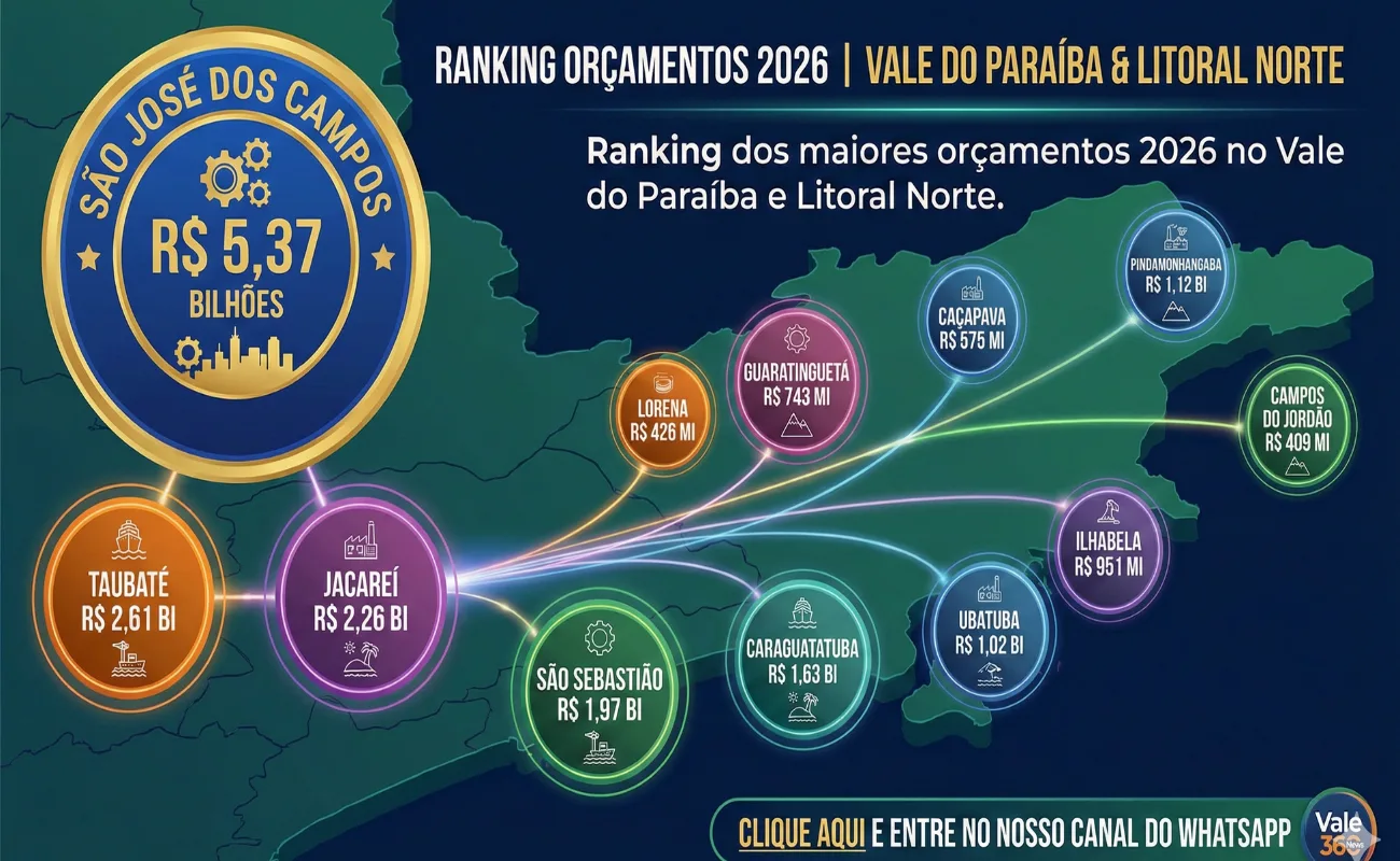 Ranking dos maiores orçamentos 2026 no Vale do Paraíba e Litoral Norte