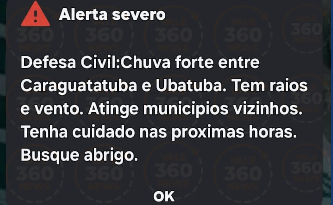 Defesa Civil dispara alerta severo de chuva para Caraguatatuba e Ubatuba