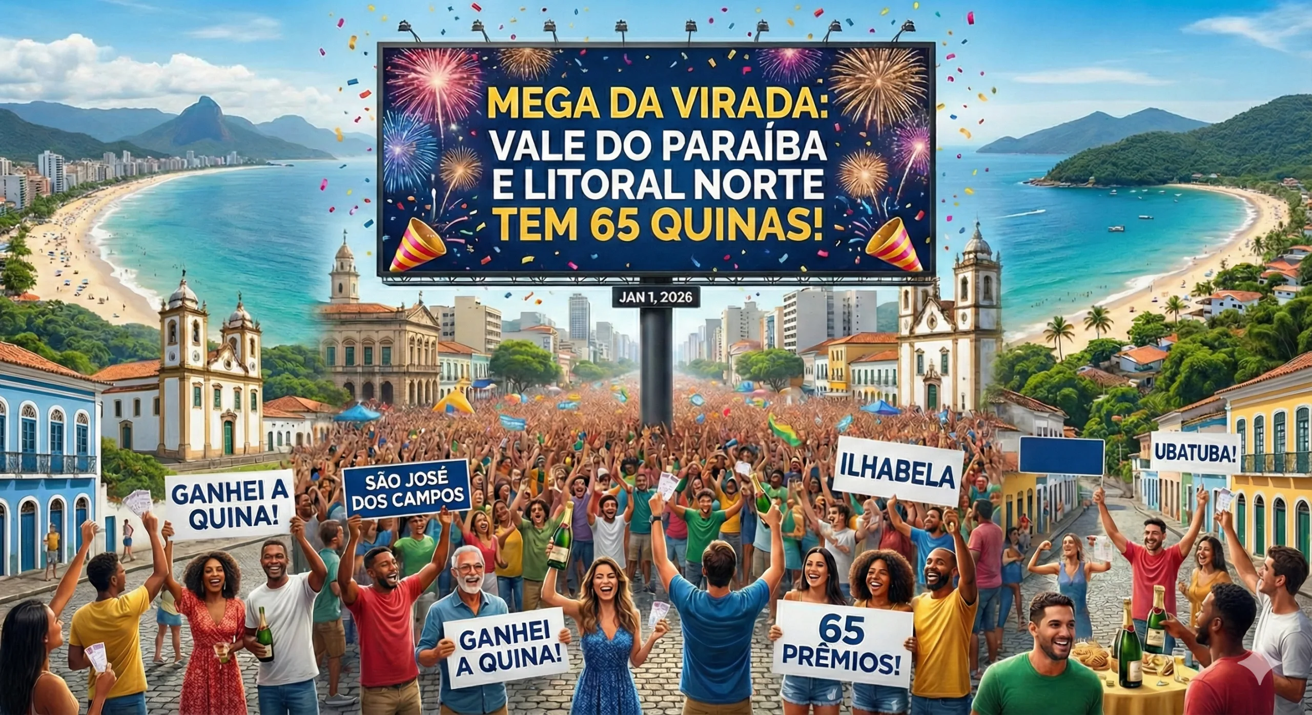 65 Quinas no Vale do Paraíba e Litoral Norte na Mega da Virada: veja cidades, lotéricas e bolões