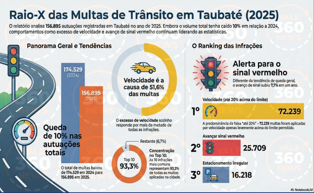 Excesso de velocidade e sinal vermelho são as maiores causas de multas de trânsito em Taubaté 1 excesso de velocidade