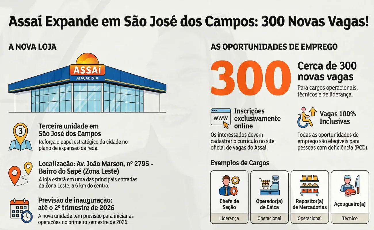 Assaí Atacadista abre 300 vagas de emprego para nova loja em São José dos Campos 1 Assaí Atacadista