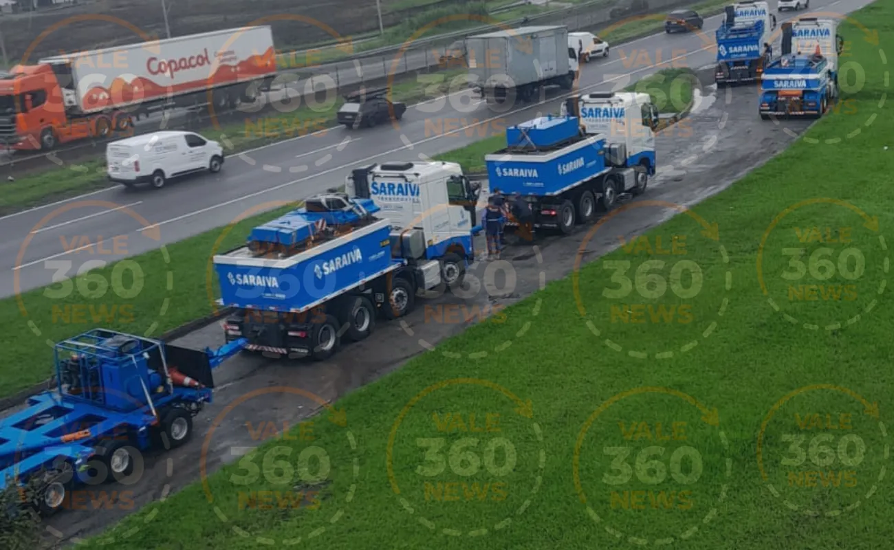 Conjunto transportador tem pane e deslocamento de supercarreta no Vale do Paraíba é adiado