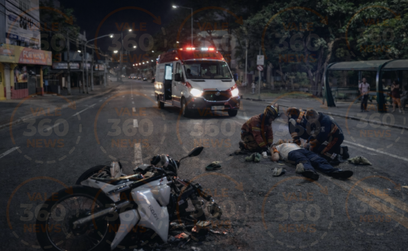 Pedestre é atropelado duas vezes por motos diferentes ao tentar atravessar a Avenida JK em São José dos Campos. Entenda