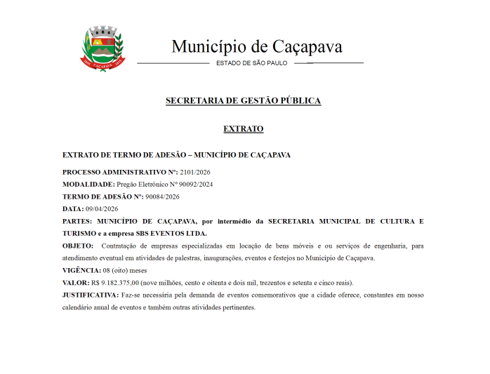 Gastos com eventos em Caçapava: Prefeitura reserva R$ 27,1 milhões para aluguel de tendas, palcos e serviços de engenharia 1 Gastos com eventos em Caçapava
