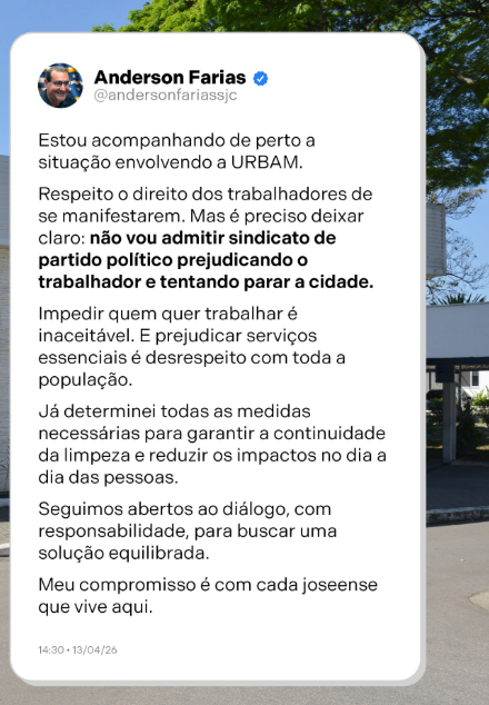 Prefeito de São José dos Campos fala sobre greve da Urbam e diz que não vai admitir cidade parar 1 Prefeito de São José dos Campos fala sobre greve da Urbam