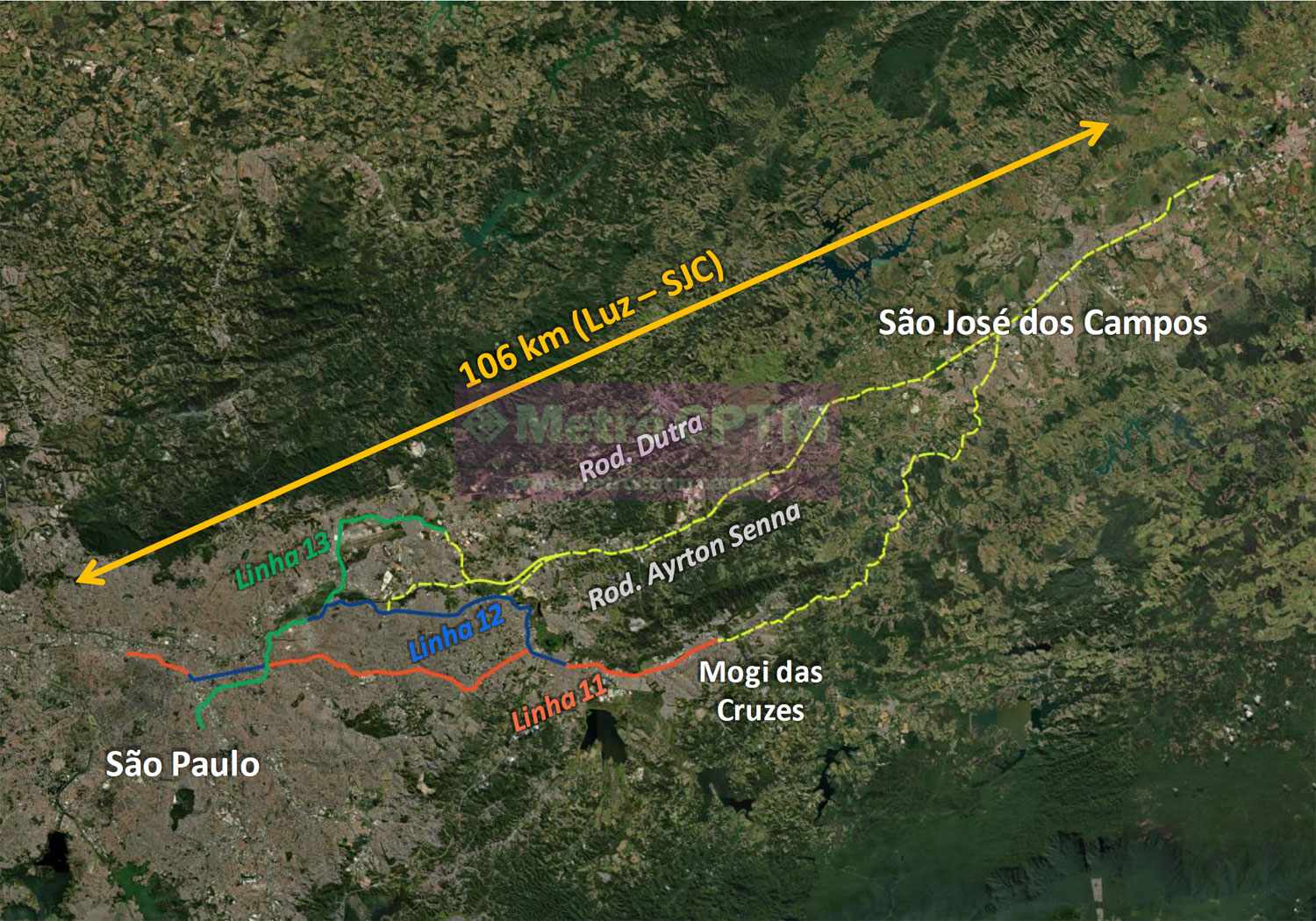 Traçado do Trem Intercidades Eixo Leste pode ser extensão da Linha 13 até São José dos Campos, diz Tarcísio 1 Traçado do Trem Intercidades