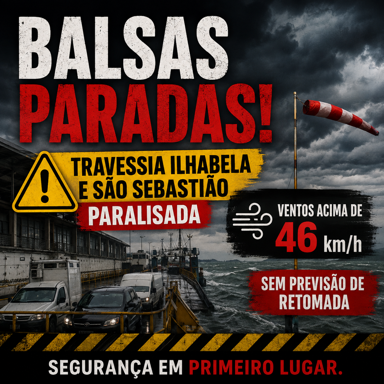 Balsa paralisada entre Ilhabela e São Sebastião por ventos fortes durante três horas 1 balsa paralisada entre Ilhabela e São Sebastião