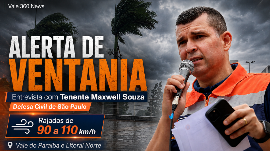 Defesa Civil prevê ventos de até 100 km/h no Vale do Paraíba e Litoral Norte e ativa gabinete de crise. Assista entrevista 1 ventos de até 100 km/h no Vale do Paraíba e Litoral Norte