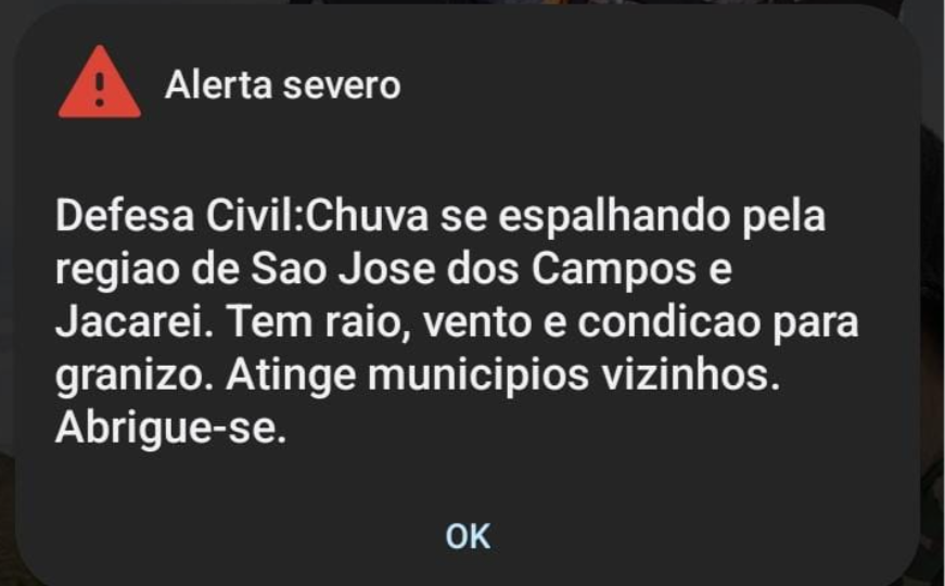 Defesa Civil emite alerta severo para São José dos Campos