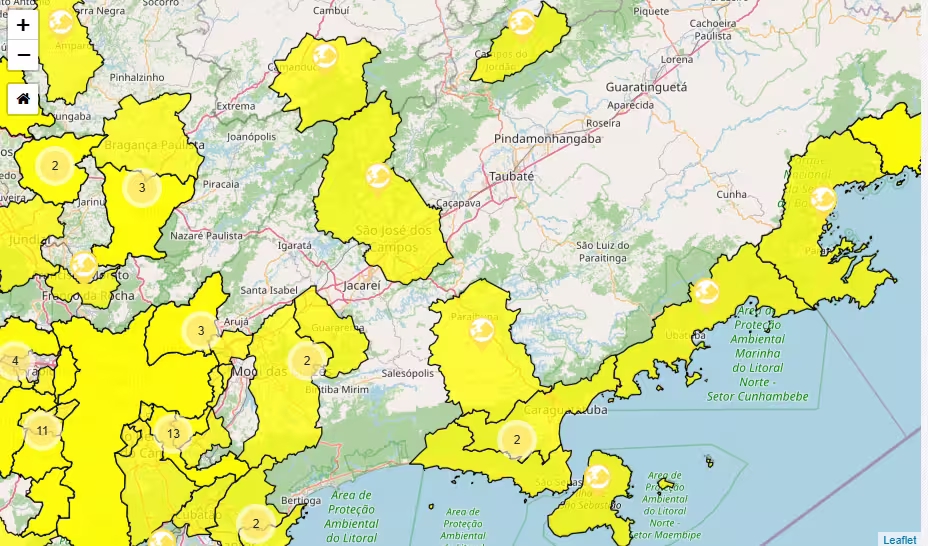 Cemaden alerta para deslizamentos em 7 cidades do Vale do Paraíba, Serra e Litoral Norte