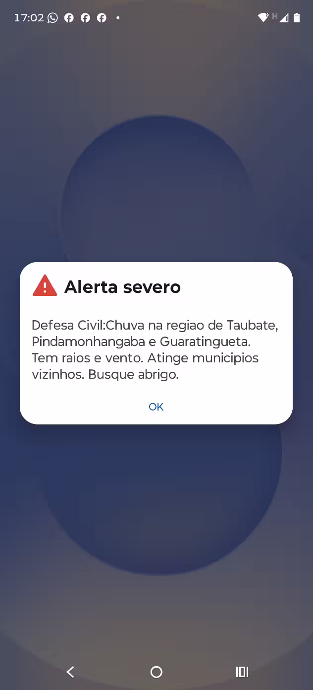 Defesa Civil dispara alerta severo de chuva para Taubaté